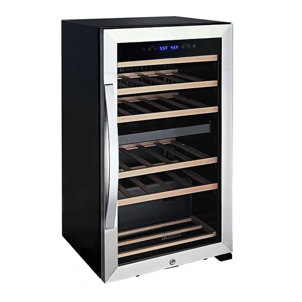 Stainless Steel Dual Zone Freestanding Wine Refrigerator, 28 Bottle