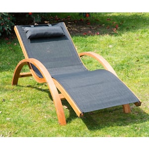 Outdoor Mesh Lounge Chair with Large Comfortable Cushion and an Outdoor Durable Wood Material, Black