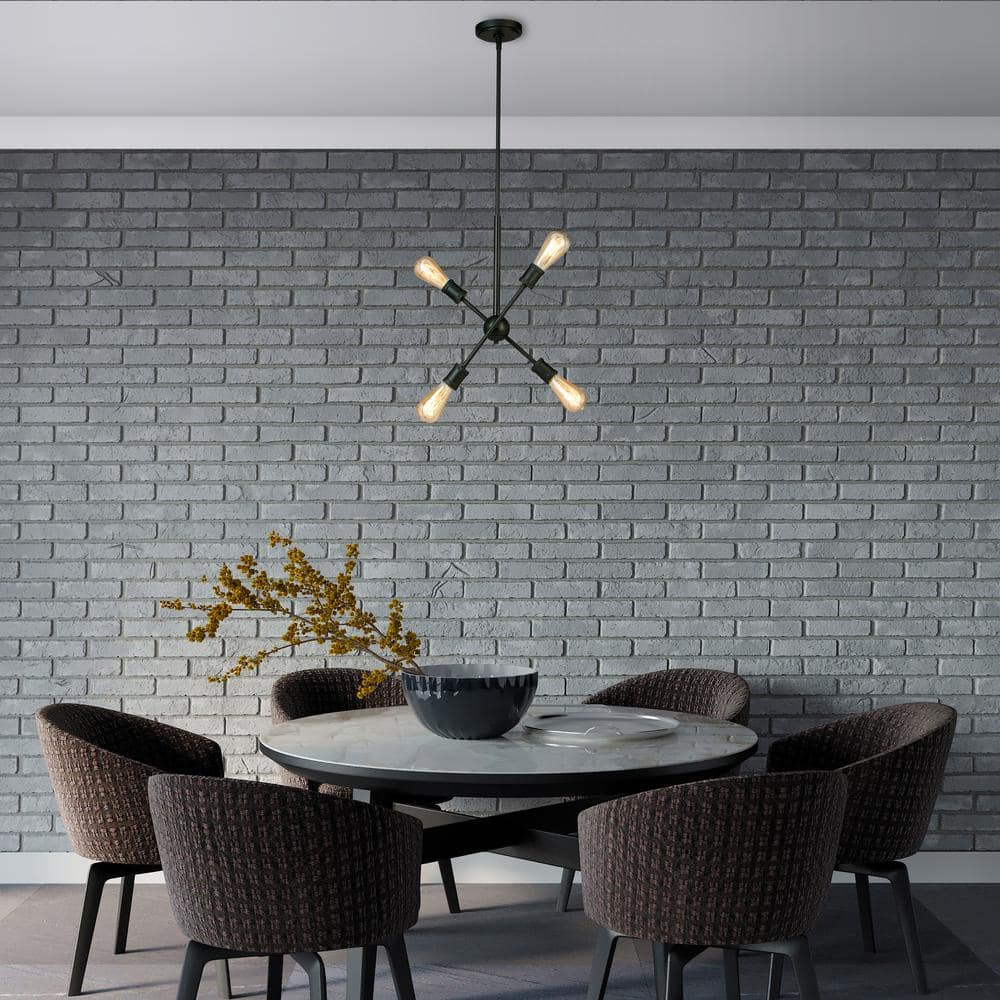Etris Row Aged Brass and Black Globe 4-Light Pendant