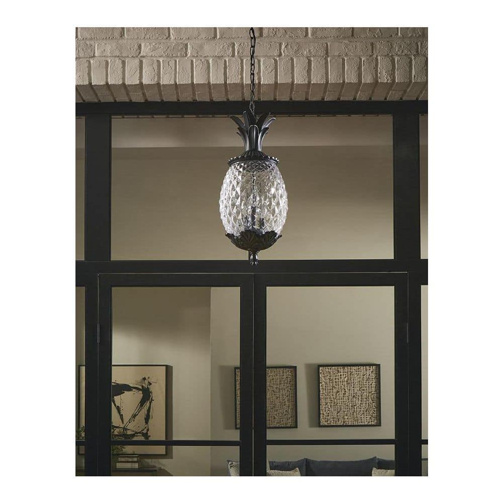 Lanai Matte Black Pineapple Glass Outdoor Hanging Lantern