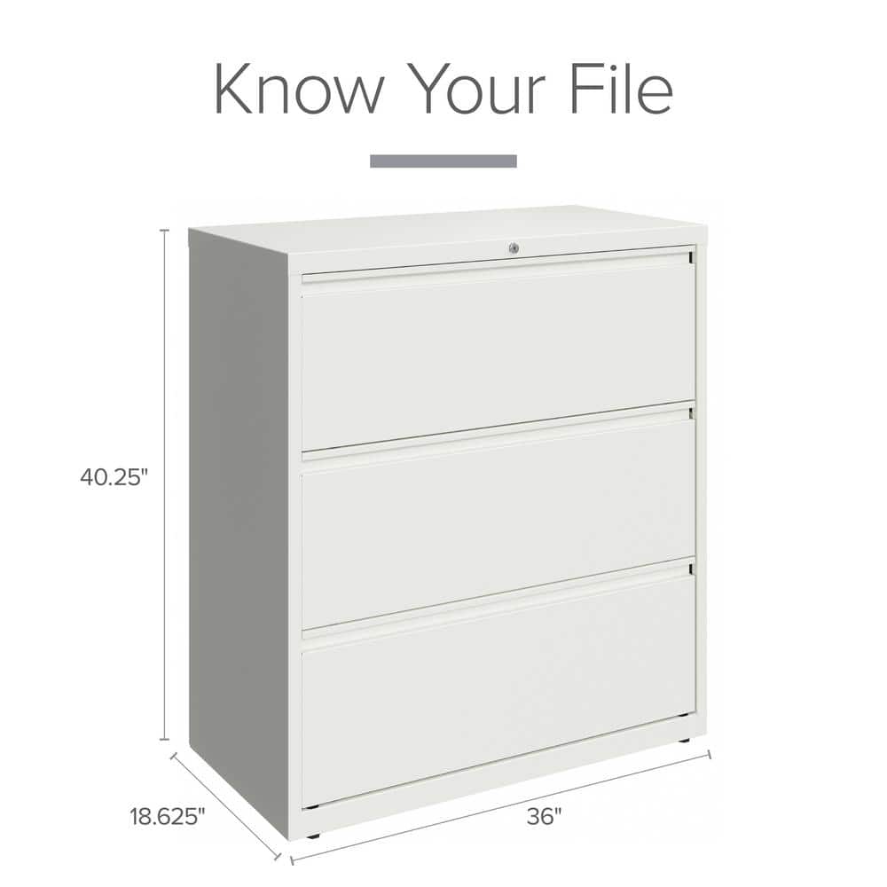 White Steel 36" 3-Drawer Lockable Lateral Filing Cabinet