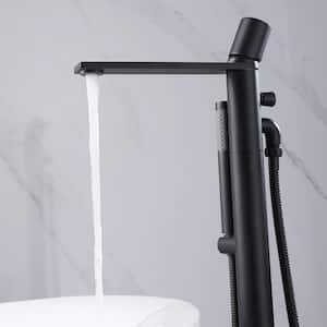 Single Handle Floor Mount Freestanding Tub Faucet with Hand Shower in Matte Black