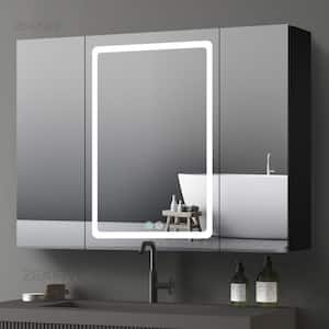 40 in. W x 30 in. H Surface Mount Rectangular Black Aluminum Defogging Led Medicine Cabinet with Mirror for Bathroom