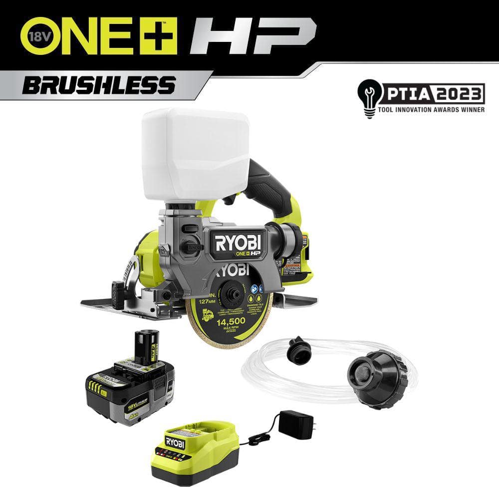 RYOBI ONE+ HP 18V Cordless Handheld Wet/Dry Masonry Tile Saw Kit with 4.0  Ah Battery and Charger PBLHTS01K The Home Depot