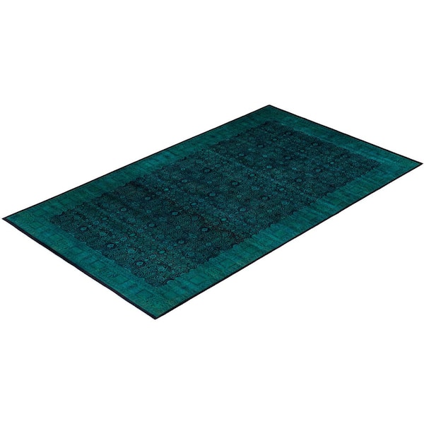 Overdyed Blue 10 ft. x 18 ft. Solid Wool Indoor Area Rug