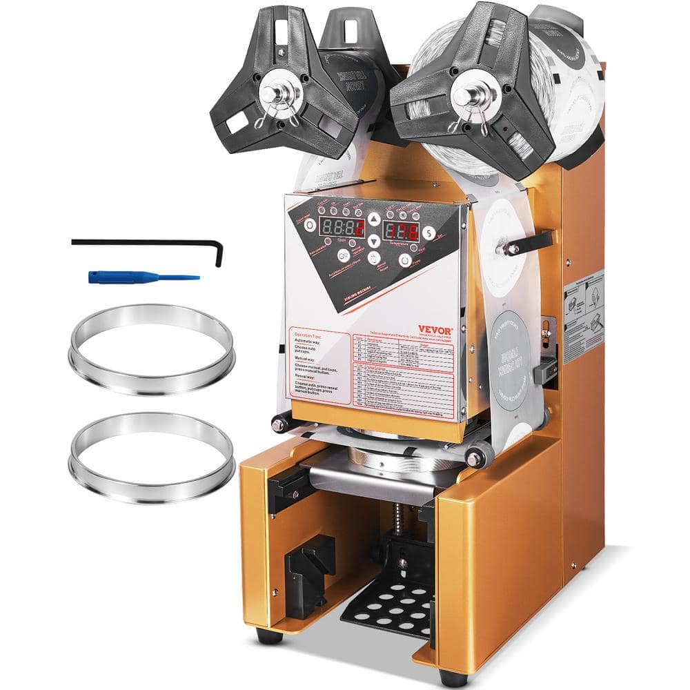 Cup Sealing Machine 500-650 Cups/H for 190 mm Tall and 90/95 mm Cup Automatic Cup Food Vacuum Sealer WITHLCD Panel, Gold