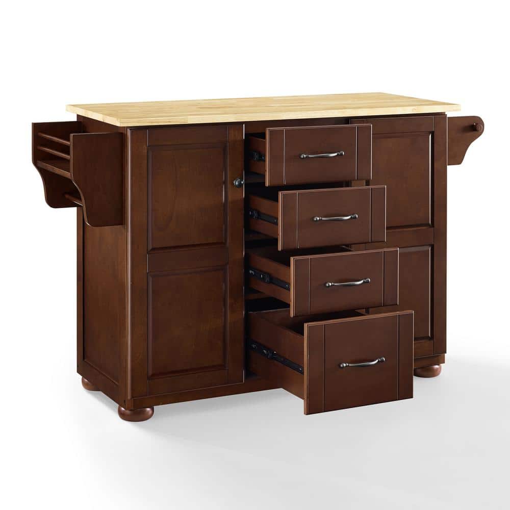 Eleanor Mahogany Kitchen Island with Natural Wood Top and Storage