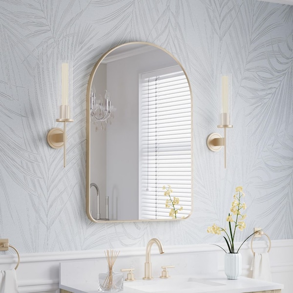 Bella 24 in. W x 36 in H Arch Anodized Aluminum Framed Bathroom Vanity Mirror in Brushed Gold