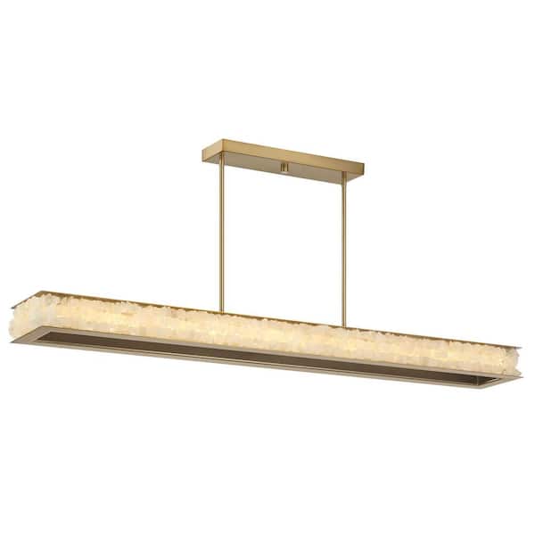 Divinely 1-Light Dimmable Integrated LED Celeste Brass with Quartz Crystalline Island Chandelier for Dining Room