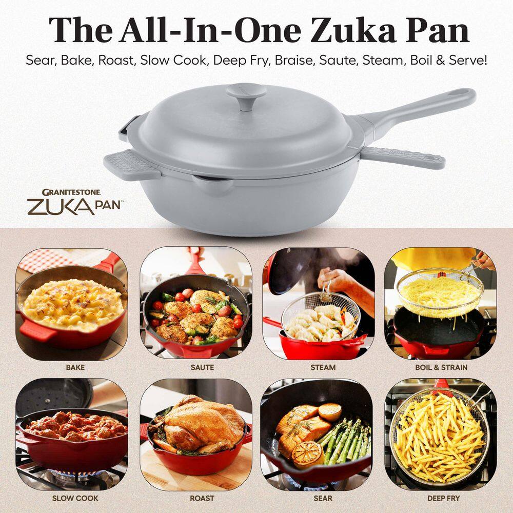 Gray Aluminum Nonstick Multi-Purpose Pan Set with Lid and Accessories