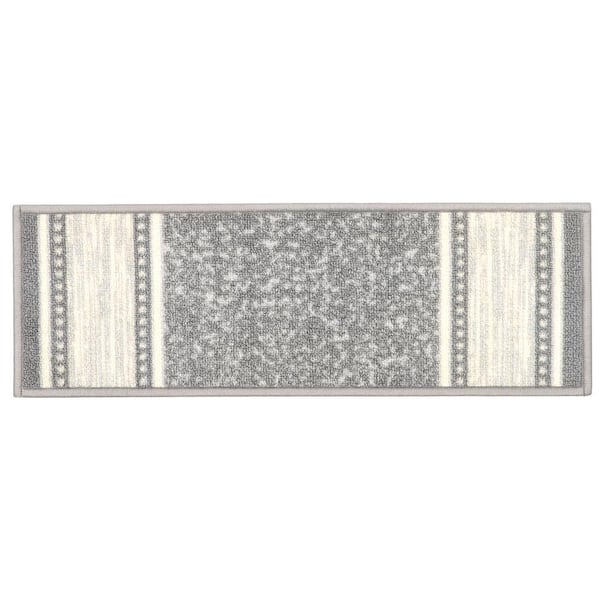 Ottomanson Ottohome Collection Non-Slip Rubberback Bordered Design 8.5 in. x 26 in. Indoor Stair Treads, 7 Pack, Light Gray
