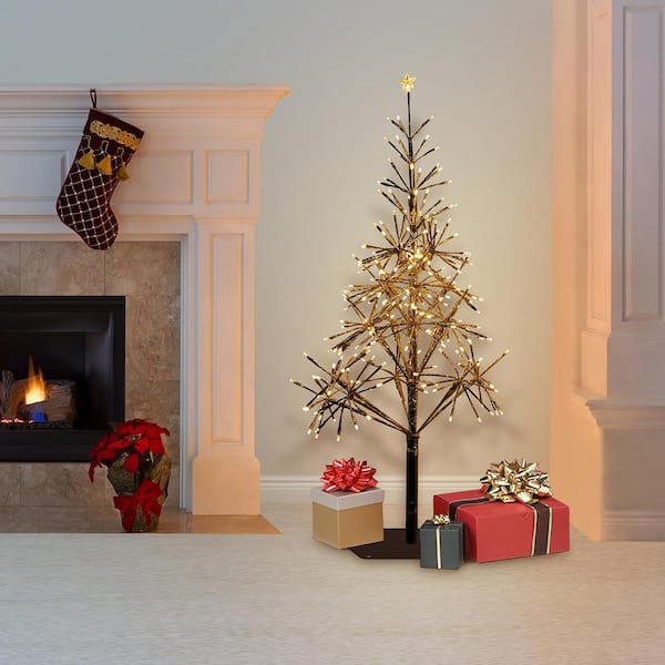 53/61 in. Tall Indoor/Outdoor Artificial Christmas Tree with Warm White LED Lights, Gold