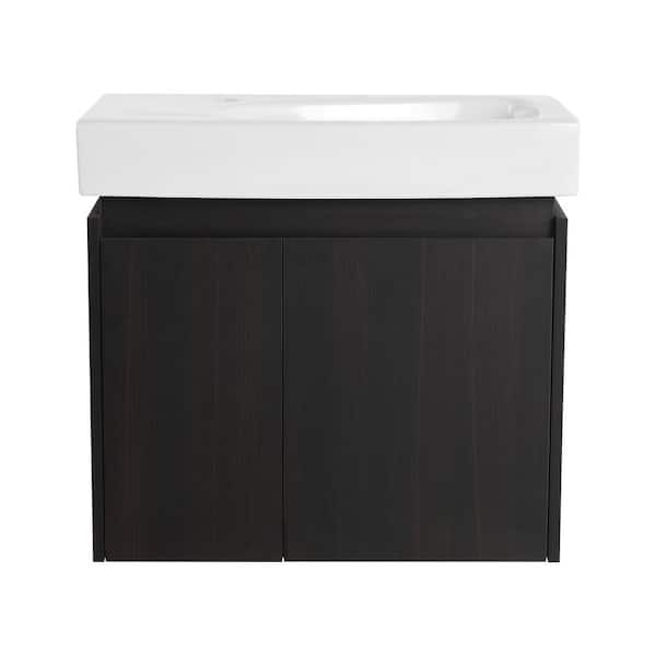 23.62 in. W x 14.37 in. D x 21.26 in. H Wall Mounted Bathroom Vanity in Black with White Resin Basin Top