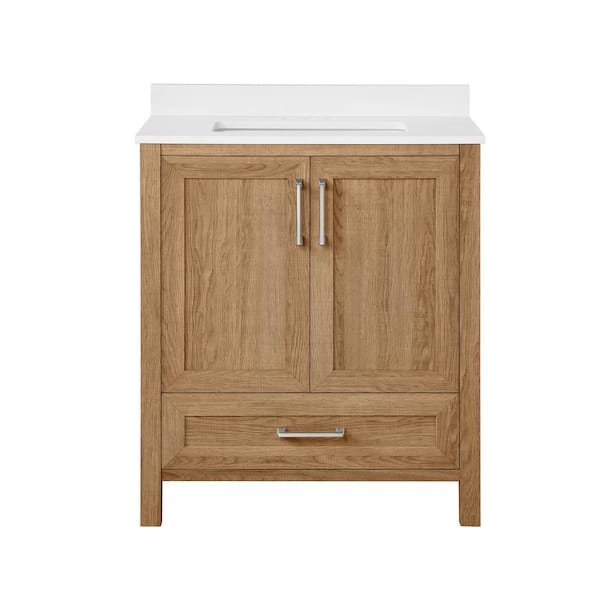 Moorside 30 in. Single Sink Sweet Maple Bath Vanity with White Engineered Stone Top (Assembled)