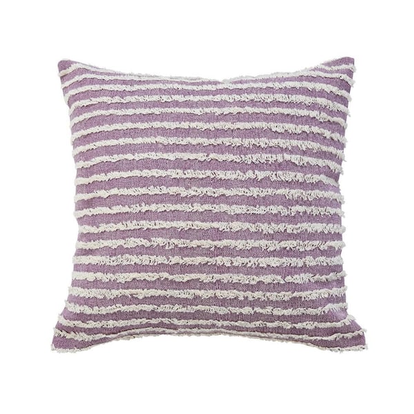 Unbranded Wispy Ways Lavender Purple/Cream Striped Textured Poly-fill 20 in. x 20 in. Indoor Throw Pillow