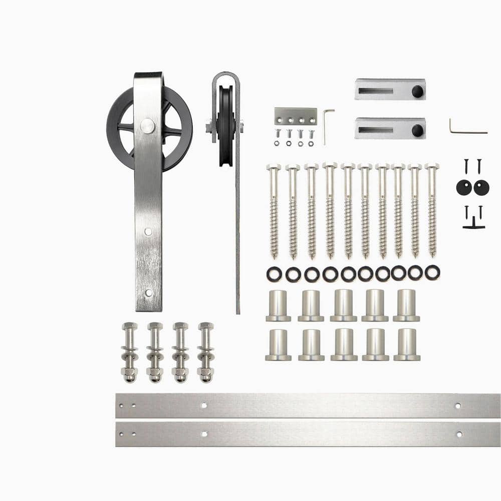 12 ft./144 in. Brushed Nickel Non-Bypass Sliding Barn Door Hardware Kit Spoke Wheel Design Roller for Single Door price history on PriceWatchPro