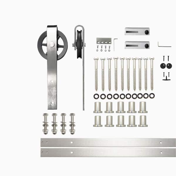 HOMACER 14 ft./168 in. Brushed Nickel Non-Bypass Sliding Barn Door Hardware Kit Spoke Wheel Design Roller for Single Door