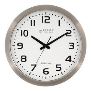 16 in. White Dial Brushed Silver Atomic Analog Wall Clock