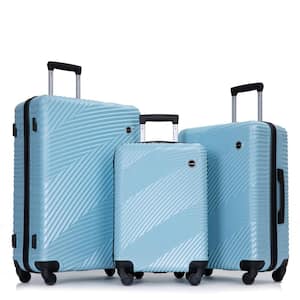 3-Piece Aqua Blue PC+ABS Lightweight Hardside Spinner Luggage Set with Two Hooks (20/24/28 inch)