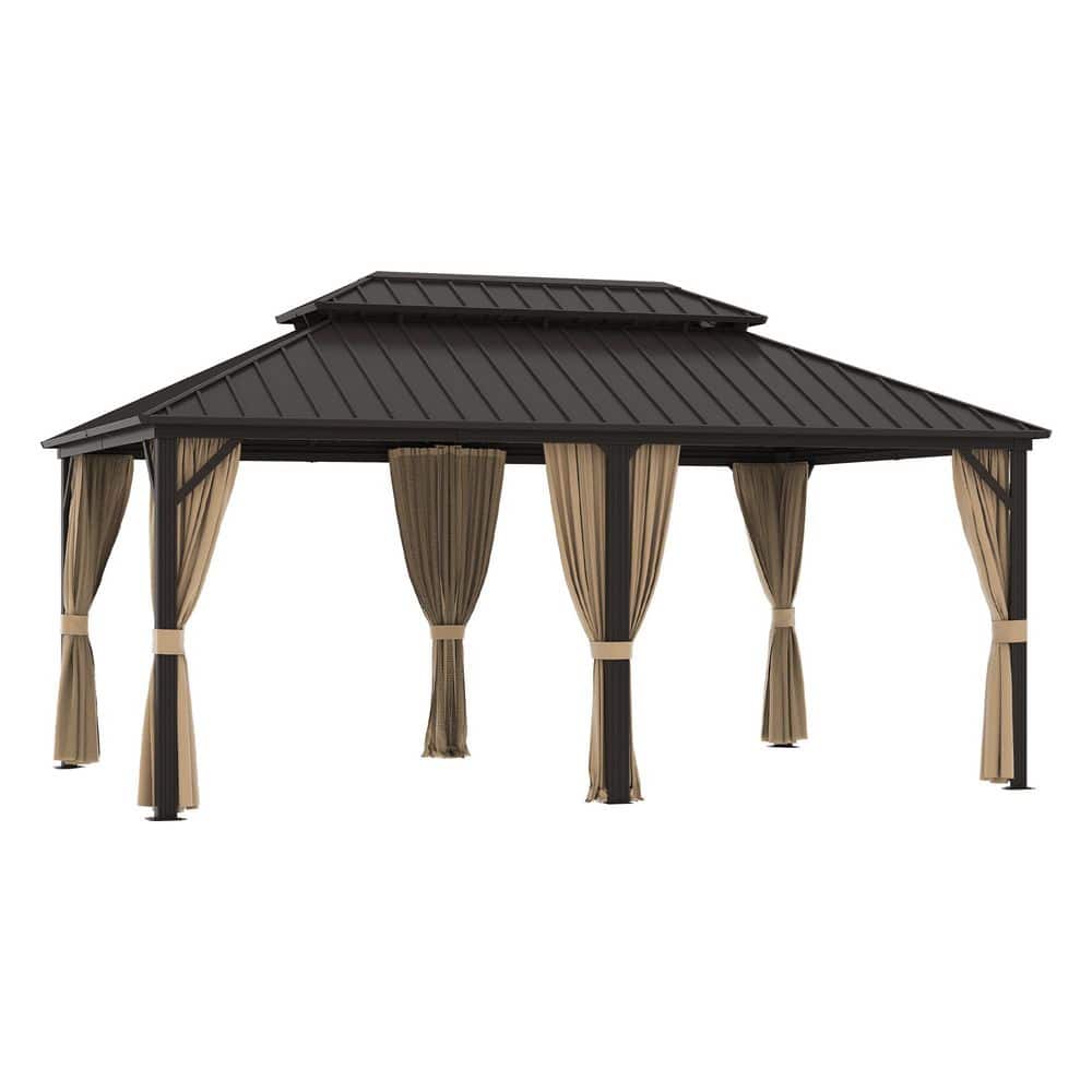 INMITOM 12 ft. x 18 ft. Outdoor Patio Hardtop Gazebo with Aluminum Frame, Double Roof, Netting and Curtains