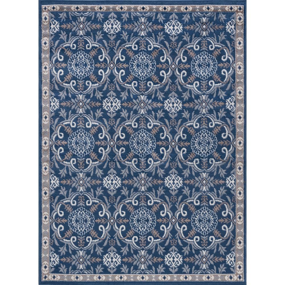 Tayse Rugs Hampton Brocade Navy 4 ft. x 6 ft. Indoor Area Rug HMP3807 ...