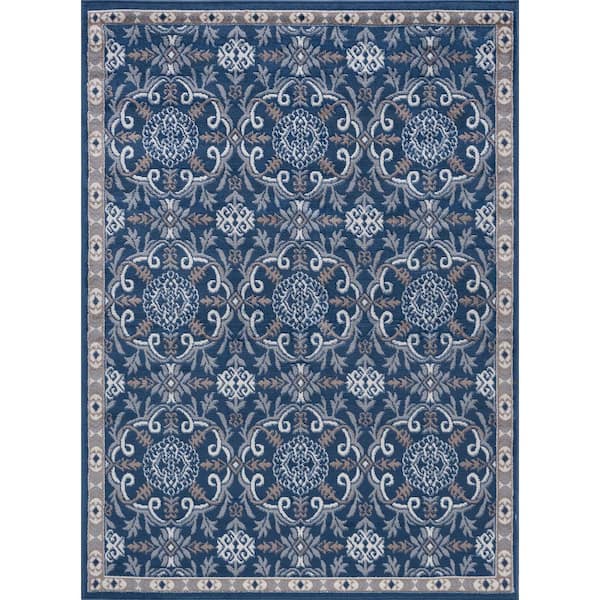 Hampton Brocade Navy 4 ft. x 6 ft. Indoor Area Rug
