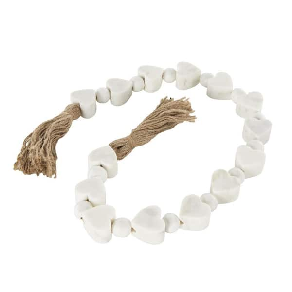 White Handmade Decorative Balls Marble Heart Garland with Tassel with Knotted Brown Jute