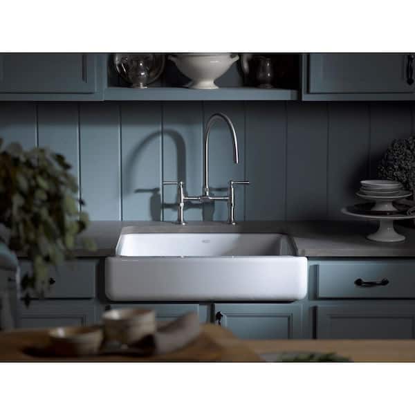 KOHLER - Whitehaven Farmhouse Apron Front Self-Trimming Cast Iron 30 in. Single Bowl Kitchen Sink in White