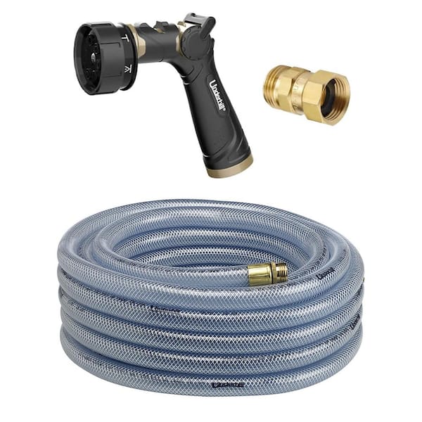 Underhill 0.75 in. Dia x 75 ft. Clear Garden Hose with 7-Pattern Spray Nozzle and Kirk Eliminator Adapter