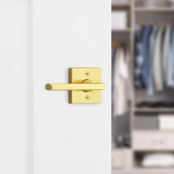 Kwikset Halifax Square Satin Brass Privacy Bed Bath Door Handle Lever  730HFL SQT 4 - The Home Depot
