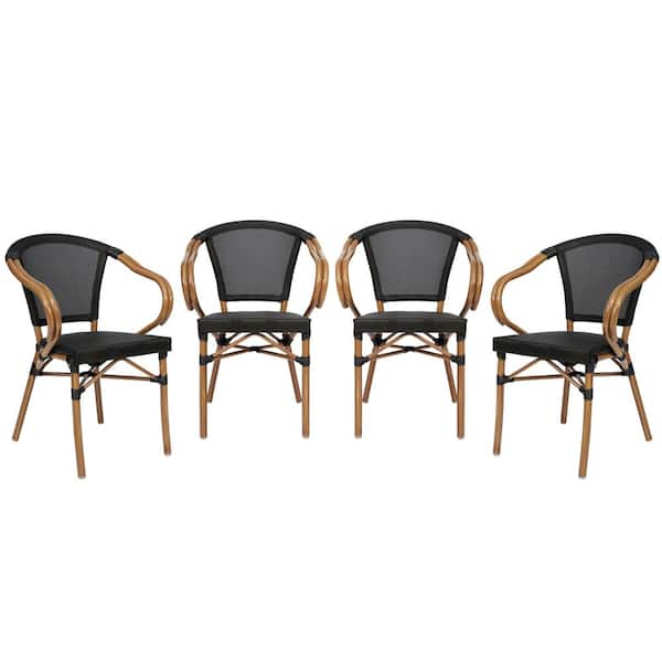 TAYLOR + LOGAN Brown Aluminum Outdoor Dining Chair in Black Set of 4