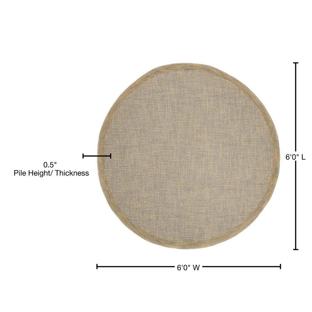 Handmade Gold and Grey 6' Round Wool Abstract Rug
