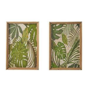 Green Wood Bohemian Style Floral Wall Decor (Set of 2)