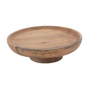 12 in. 0 fl. oz. Natural Brown Mango Wood Footed Cake Stand Serving Bowl