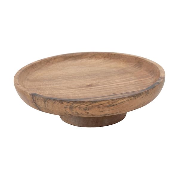 Storied Home 12 in. 0 fl. oz. Natural Brown Mango Wood Footed Cake Stand Serving Bowl