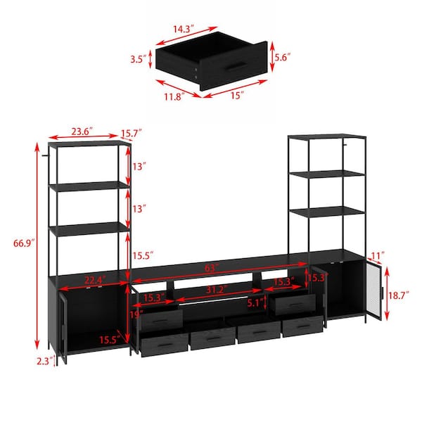 FUFU&GAGA Black Oak and Steel TV Stand Entertainment Center Fits