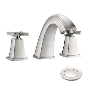 8 in. Widespread Double Handles Deck Mount Mid Arc Spout Bathroom Faucet with Drain Kit Included in Brushed Nickel