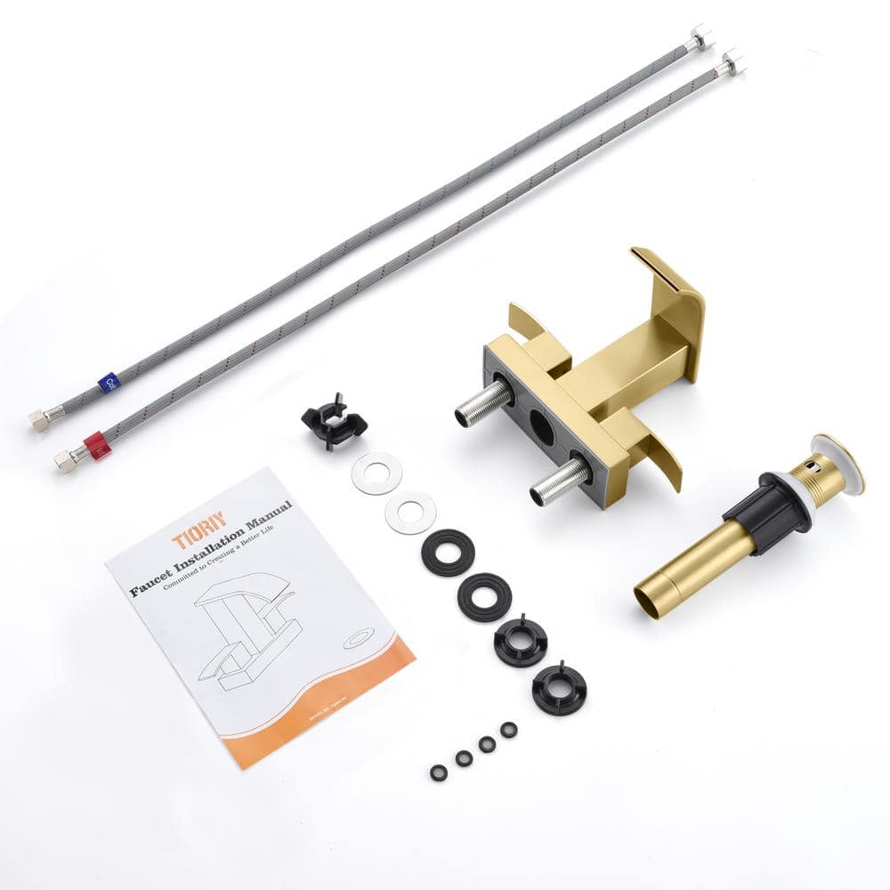 Brushed Gold 4-Inch Centerset Waterfall Bathroom Faucet with Drain Kit