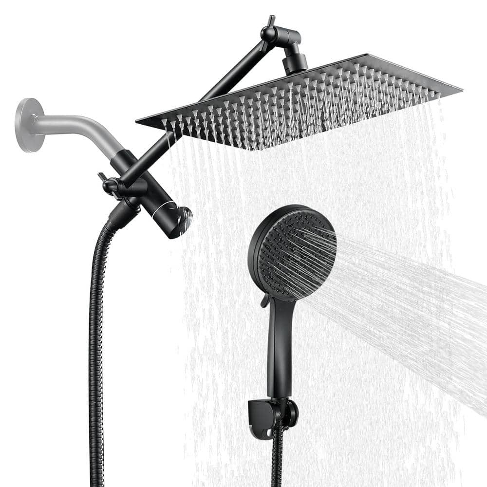Tandem Shower Head For Couples - Dual High Pressure Heads, 5 Spray Modes Each, 3 Meter Hose, Matte Black