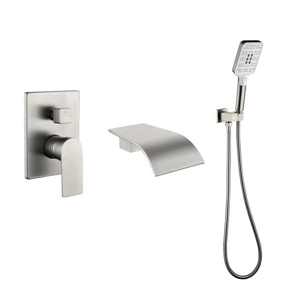 FORCLOVER Single-Handle Wall Mount 1 -Spray Roman Tub Faucet 2.5 GPM with 10 in. Handheld Shower in. Brushed Nickel Valve Included
