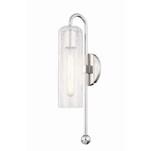 Skye 1-Light Polished Nickel Wall Sconce with Clear Crackle Glass Shade