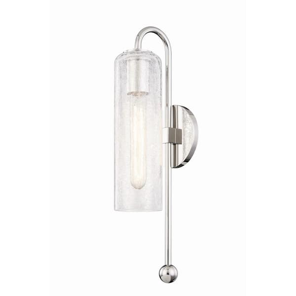 MITZI HUDSON VALLEY LIGHTING Skye 1-Light Polished Nickel Wall Sconce with Clear Crackle Glass Shade