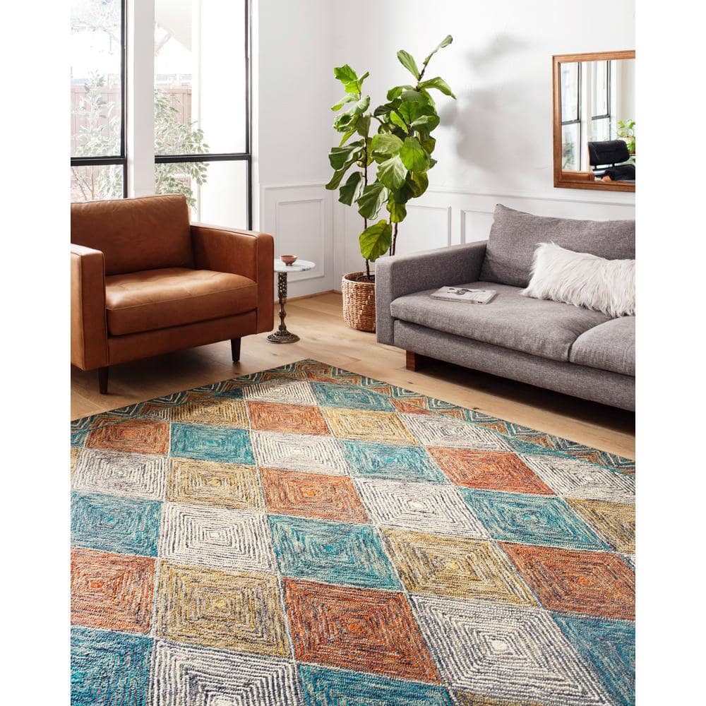 Handcrafted Sunset Ocean Geometric Wool 5' x 7' Area Rug