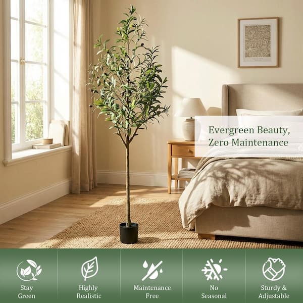 Faux 5.9 ft. Artificial Olive Tree in Pot for Indoor/Outdoor Decor
