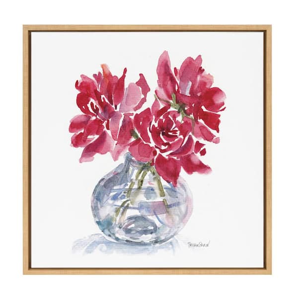 Kate and Laurel Sylvie 3 Red Roses 1-Piece Natural Framed Canvas Art Print, 22.00 in. x 22.00 in .