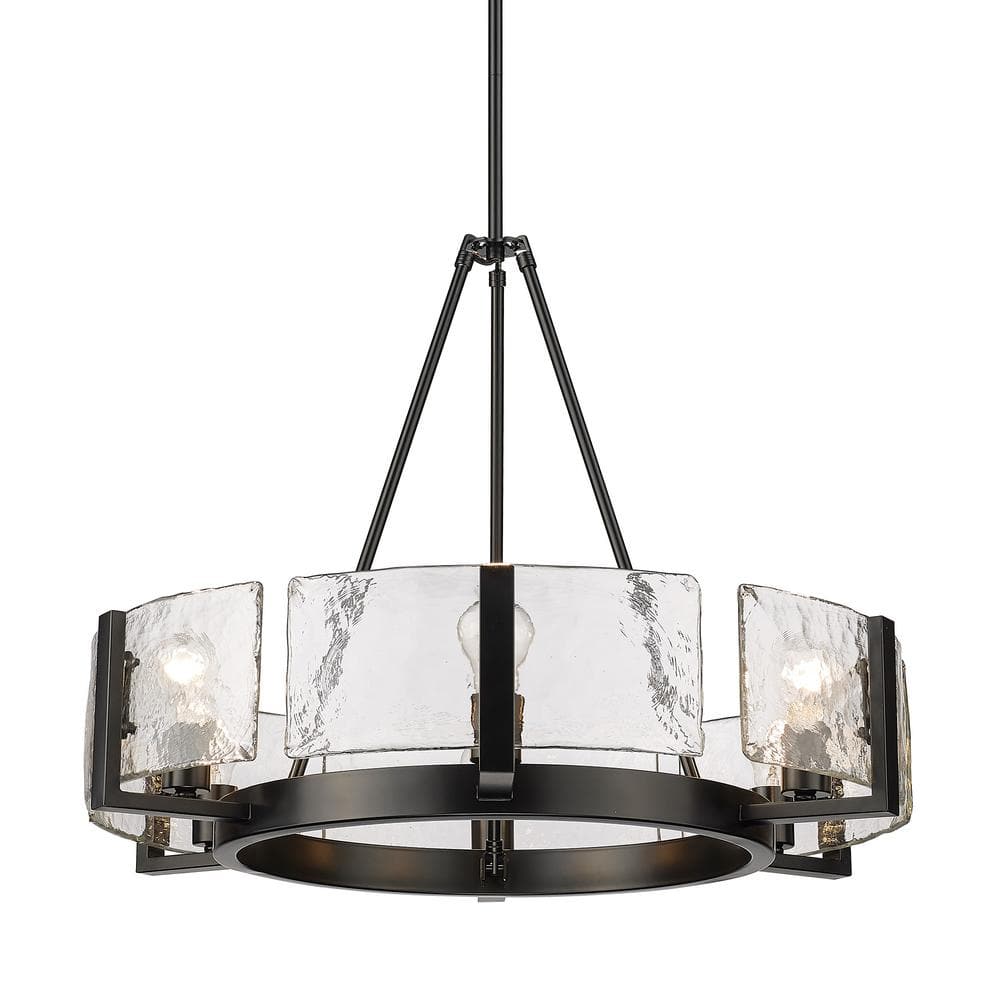 Aenon Matte Black 6-Light Chandelier with Hammered Glass