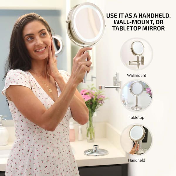 OVENTE Small Nickel Brushed Lighted Tabletop Makeup Mirror (11.6 in. H x  7.1 in. W), 1x-7x Magnification MLT60BR1x7x - The Home Depot