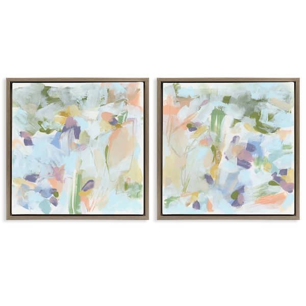 Stupell Industries Pastel Abstract Expressions by June Erica Vess 2-Pieces Brown Floater Frame Abstract Graphic Art Print 18 in. x 18 in.