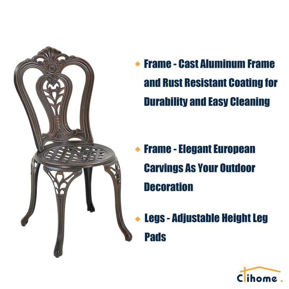 Bronze Cast Aluminum Armless Outdoor Bistro Chair Set