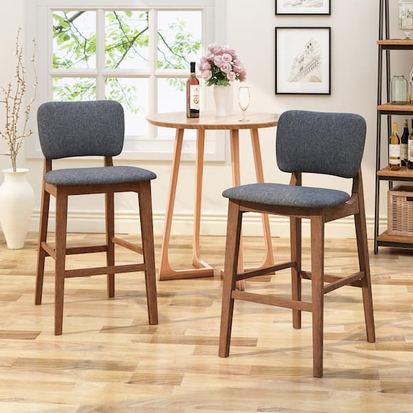 Noble House Fessenden 42.37 in. Charcoal Upholstered Bar Stool (Set of 2)